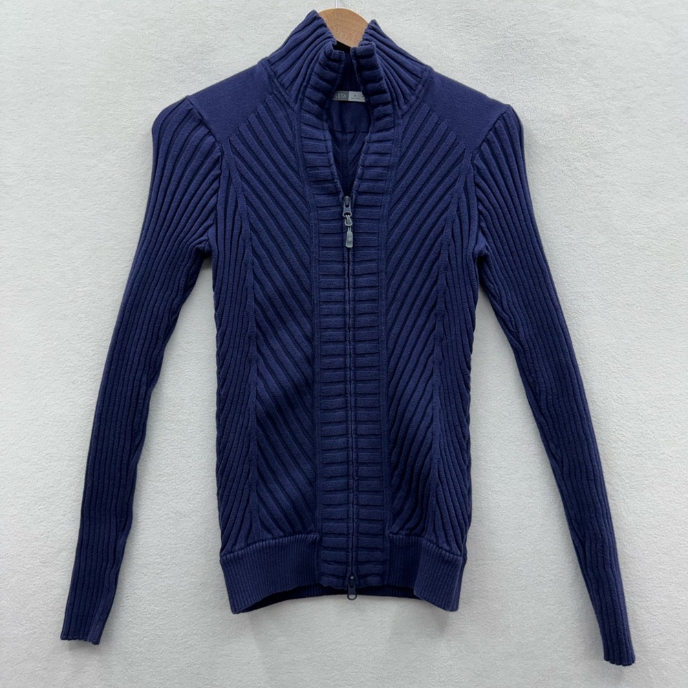 Athleta Women's Medium Purple Ribbed Zip Up Sweater